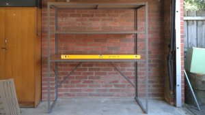 DIY - Shed Shelves. Small adjustable feet so the shelves can be leveled.