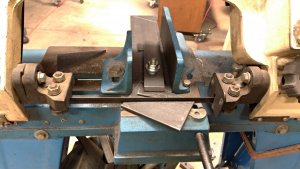 DIY - TIG Welding Cart. A purpose made jig for the saw to enable cutting of the 60 degree pieces.